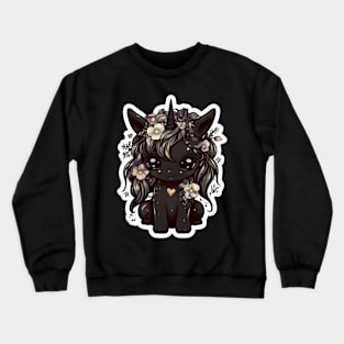 Black cute Unicorn with beautiful flowers Crewneck Sweatshirt